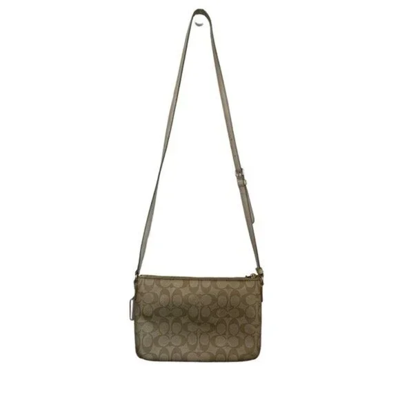 Coach East West Crossbody Purse Handbag Pop Up Pouch F52657 Light Khaki Chalk